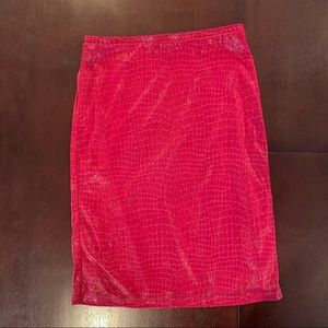 Vintage Express Shiny Red Animal Print Pencil Skirt | Size XS
